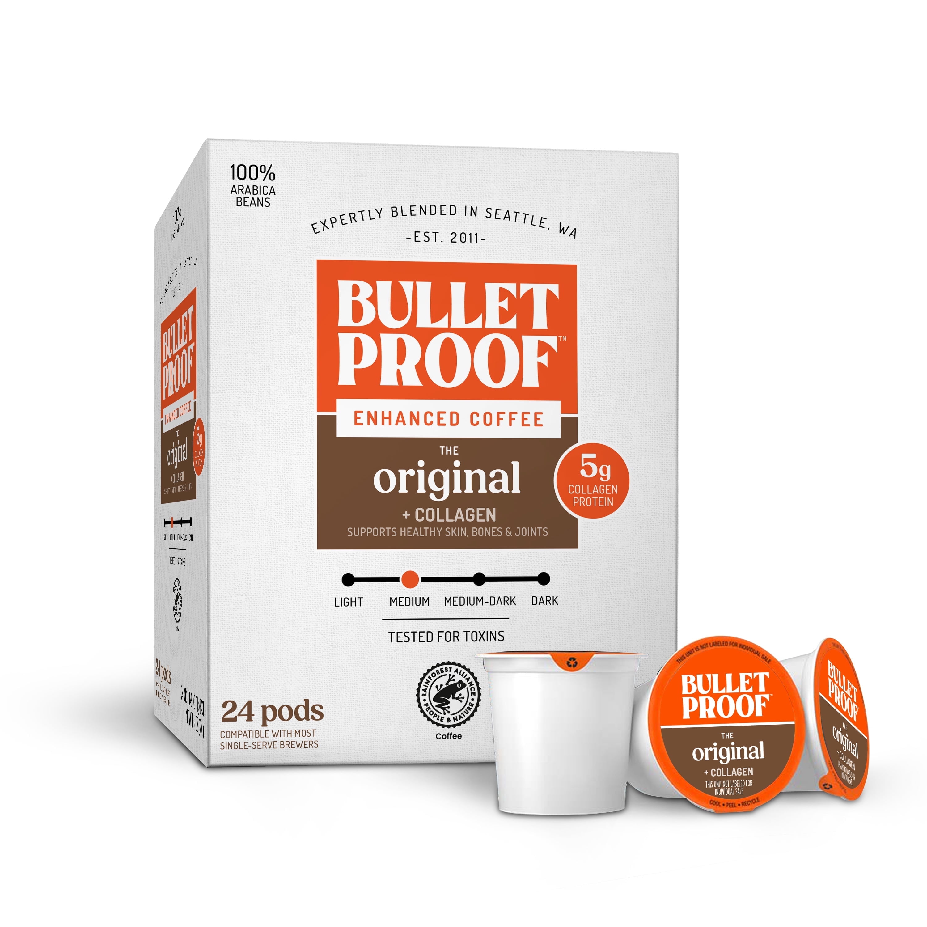 Bulletproof The Original + Collagen Single-Serve Coffee Pods, 24 Count, 100% Arabica Coffee Sourced from Central and South America with Collagen