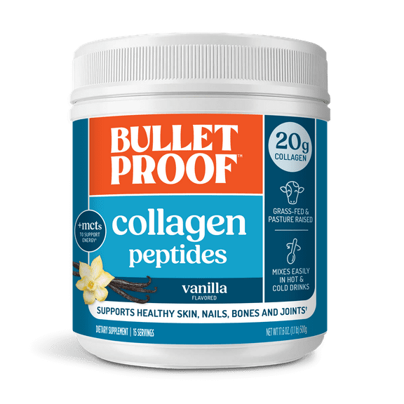 Bulletproof Vanilla Collagen Peptides Powder with MCT Oil, 14.3 Ounces, Grass-Fed Collagen Protein for Skin, Bone and Joint Support, Pasture Raised, No Added Hormones