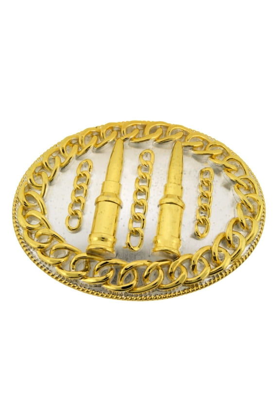 Bullets Chains Belt Buckle Gold Rock Rebel Style New Fashion Costume Huge Jumbo Heavy