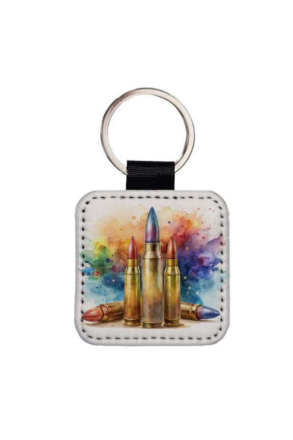 Bullets Watercolor Faux Leather Square Keychain