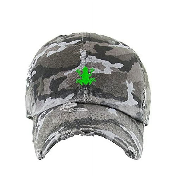 Bullfrog Vintage Baseball Cap Embroidered Cotton Adjustable Distressed Dad Hat Gray Camo