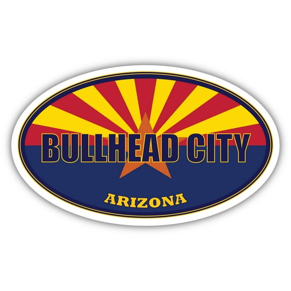 Bullhead City City Arizona State Flag | AZ Flag Mohave County Oval State Colors Bumper Sticker Car Decal 3x5 inches