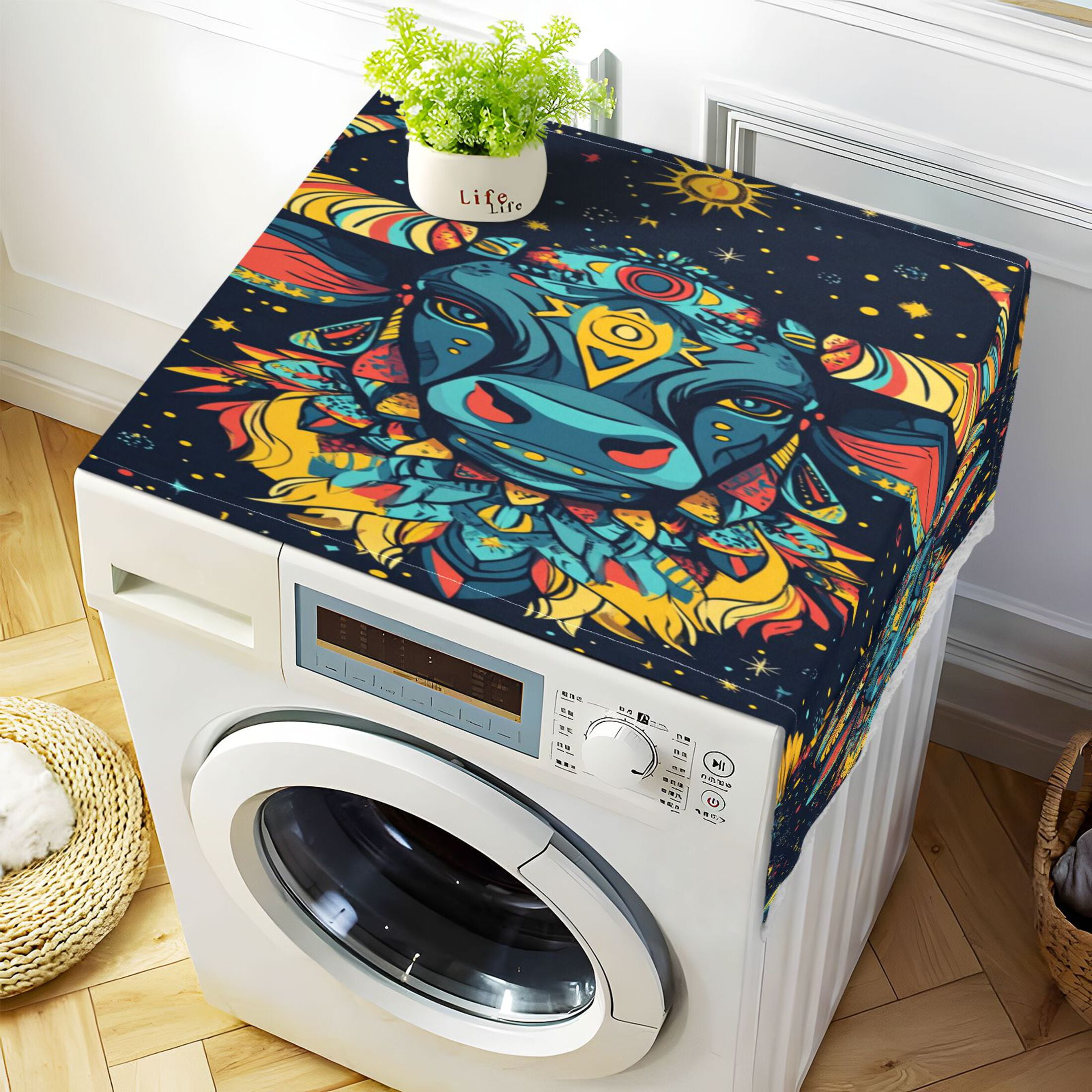 BullheadWasher and Dryer Covers Dust-Proof and Oil Resistant Fridge Cover with 4 Storage Pockets Washing Machine Top Cover for Laundry Kitchen Home 51.2 x 22 In