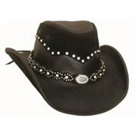 Bullhide Back In Black Leather Cowgirl Hat Rivets Conchos Chincord Black