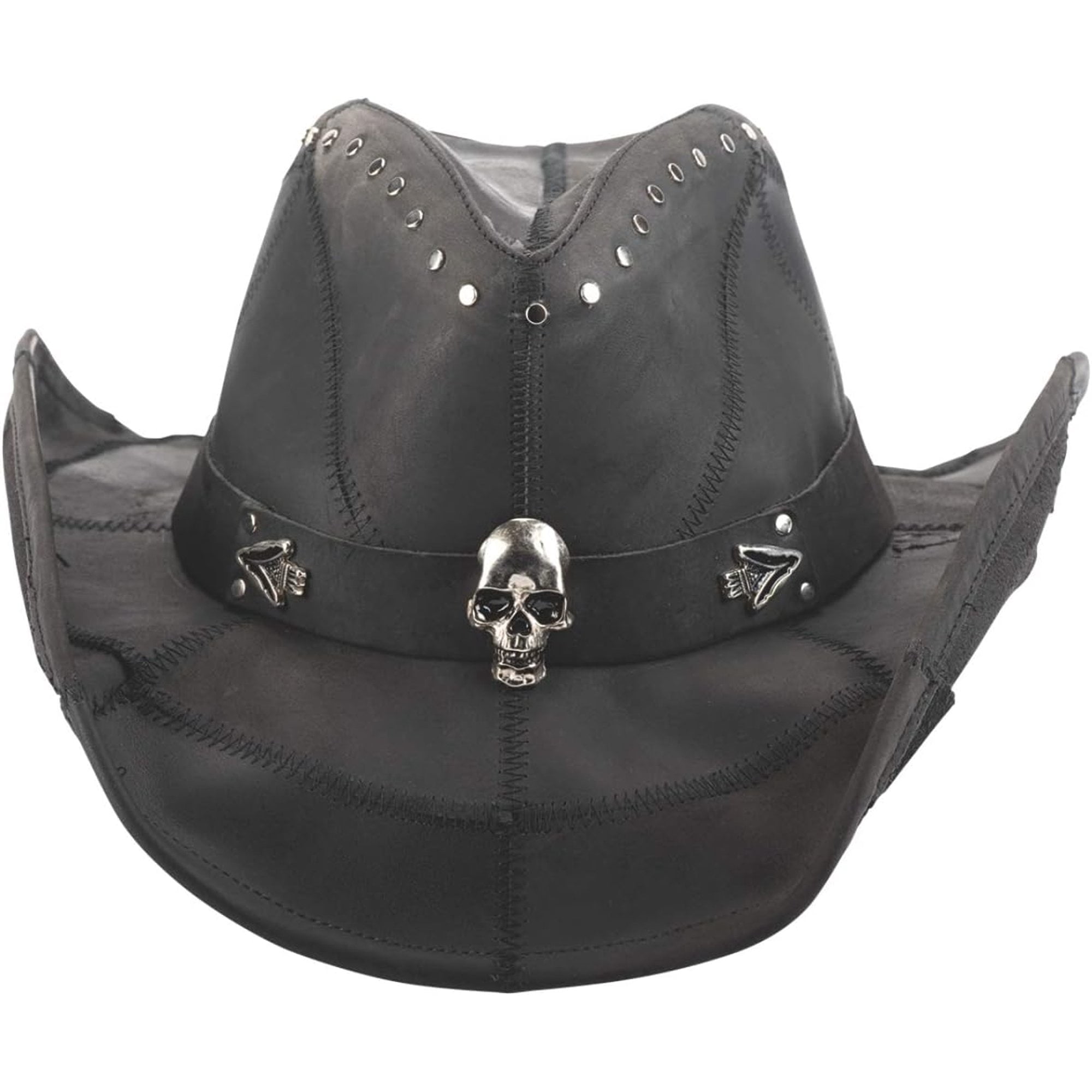 Black leather cowboy hat in size large. Men and Women Black Genuine Leather Shapeable Cowboy Western  main image 3