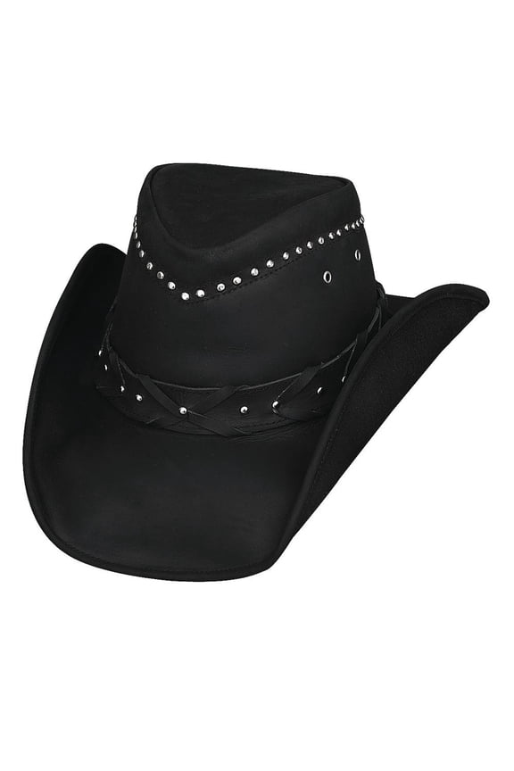 Men's Burnt Dust Top Grain Leather Hat Black X-Large