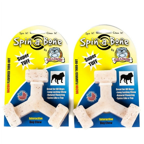 Bullibone Bacon Spin-a-Bone Dog Chew Bones - Interactive Dog Toy, Triggers Natural Instincts, and Improves Oral Health - 2 Pack