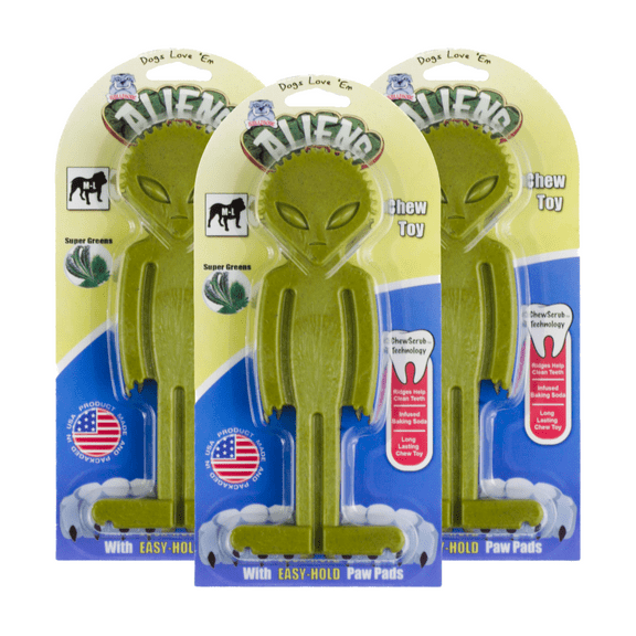 Bullibone Large Alien Bone - Dog Chew Toy for Large Dogs With Easy Hold Grips - 3 Pack