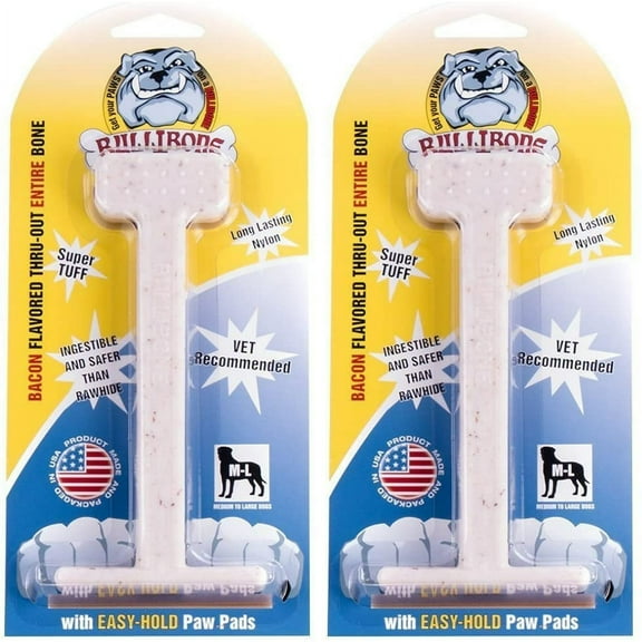 Bullibone Nylon Bone Dog Chew Toy - Large Bacon - 2 Pack