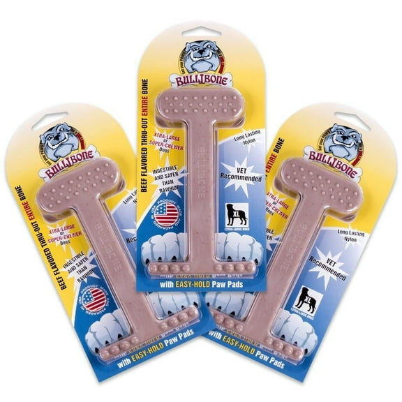 Bullibone Nylon Bone Dog Chew Toy - XL Beef - 3 Pack