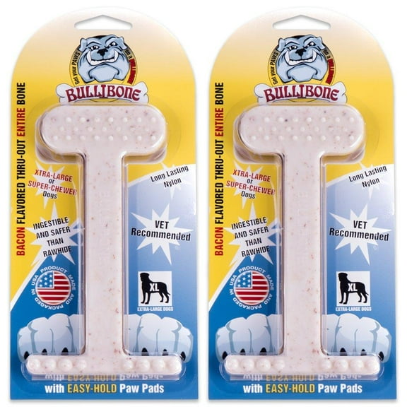 Bullibone Nylon Bone Dog Chew Toy - XL Bacon - 2 Pack