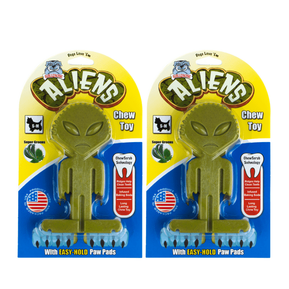 Bullibone Small Alien Bone - Dog Chew Toy for Small Dogs With Easy Hold Grips - 2 Pack