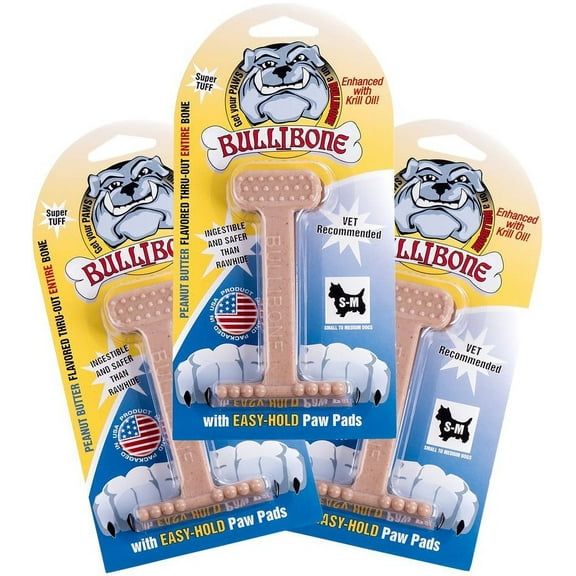 Bullibone Small Peanut Butter Dog Chew Toy Nylon Bone - Flavored chew toys for small dogs - 3 Pack