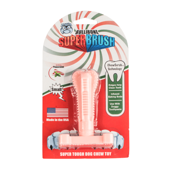 Bullibone Small Peppermint SuperBrush: Teeth Cleaning Bones Dog Toothbrush Toy - Long Lasting Nylon Chew Toy for Oral Care and Dental Health - Single