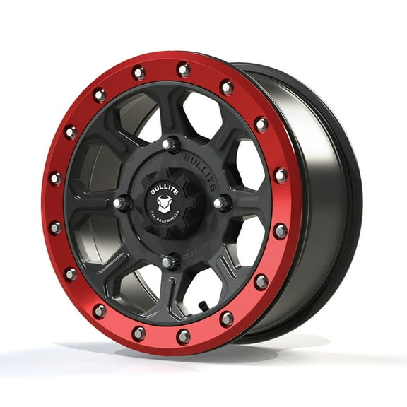 Bullite Wheels BT-03 Ruler UTV ATV SXS Beadlock Rims Gunmetal Gray and Red 14" | 4x137 | 5+2 Offset | Can-Am Maverick X3 Commander Renegade Outlander Defender (14")