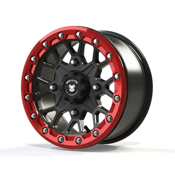 Bullite Wheels BT-05 Rider UTV ATV SXS Beadlock Rims Gunmetal Gray and Red 14" | 4x137 | 5+2 Offset | Can-Am Maverick X3 Commander Renegade Outlander Defender (14")