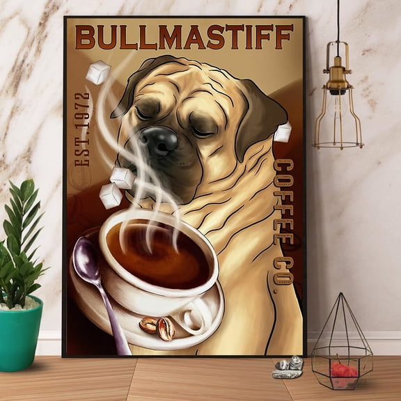 Bullmastiff Coffee Co Coffee Lovers Vertical Paper Poster No Frame Wrapped Wall Decor 16 x 24 Inch Poster