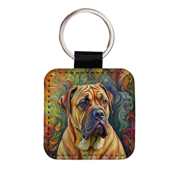 Bullmastiff Dog Expressionism Art Faux Leather Square Keychain