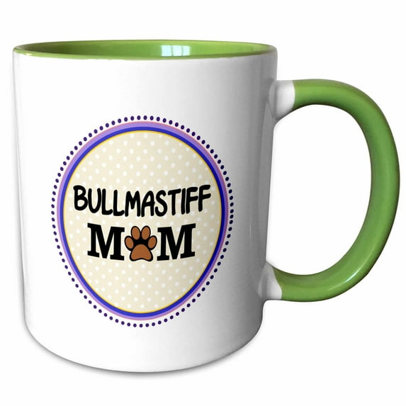 3drose, Bullmastiff Dog Mom - Doggie Mama by Breed - Paw Print Mum Love - Doggy Lover - Proud Pet Owner, 11oz Two-tone Green Mug