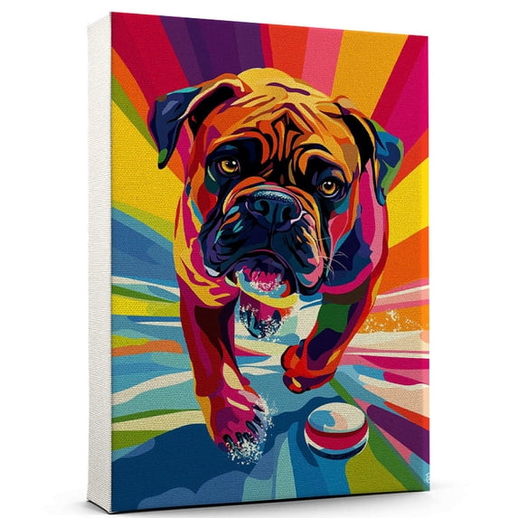 Bullmastiff Dog Playing Ice Hockey Stretched Canvas Size 8x12 – Vintage Style Bullmastiff Dog Art for Ice Hockey Fans, Great Gift for Dog Owners