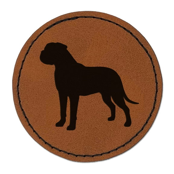 Bullmastiff Dog Solid 2.5" Faux Leather Round Engraved Iron-On Patch - Brown