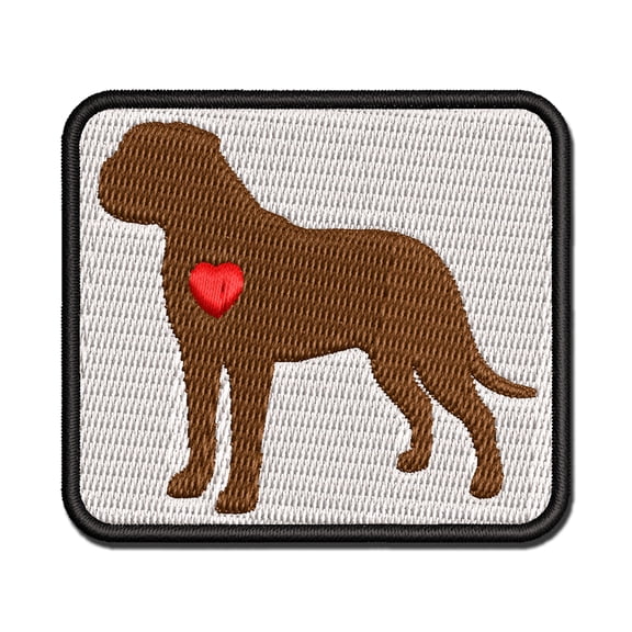 Bullmastiff Dog with Heart Applique Multi-Color Embroidered Iron-On Patch - 3.5 Inch Large