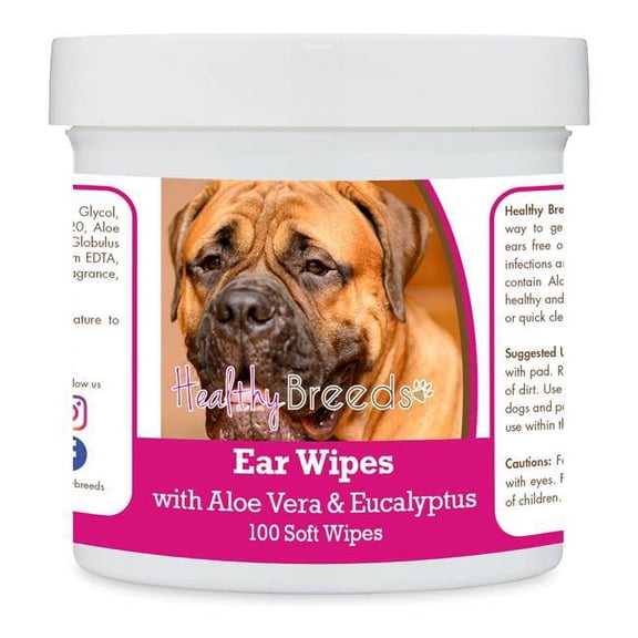 Bullmastiff Ear Cleaning Wipes with Aloe & Eucalyptus for Dogs - 100 Count