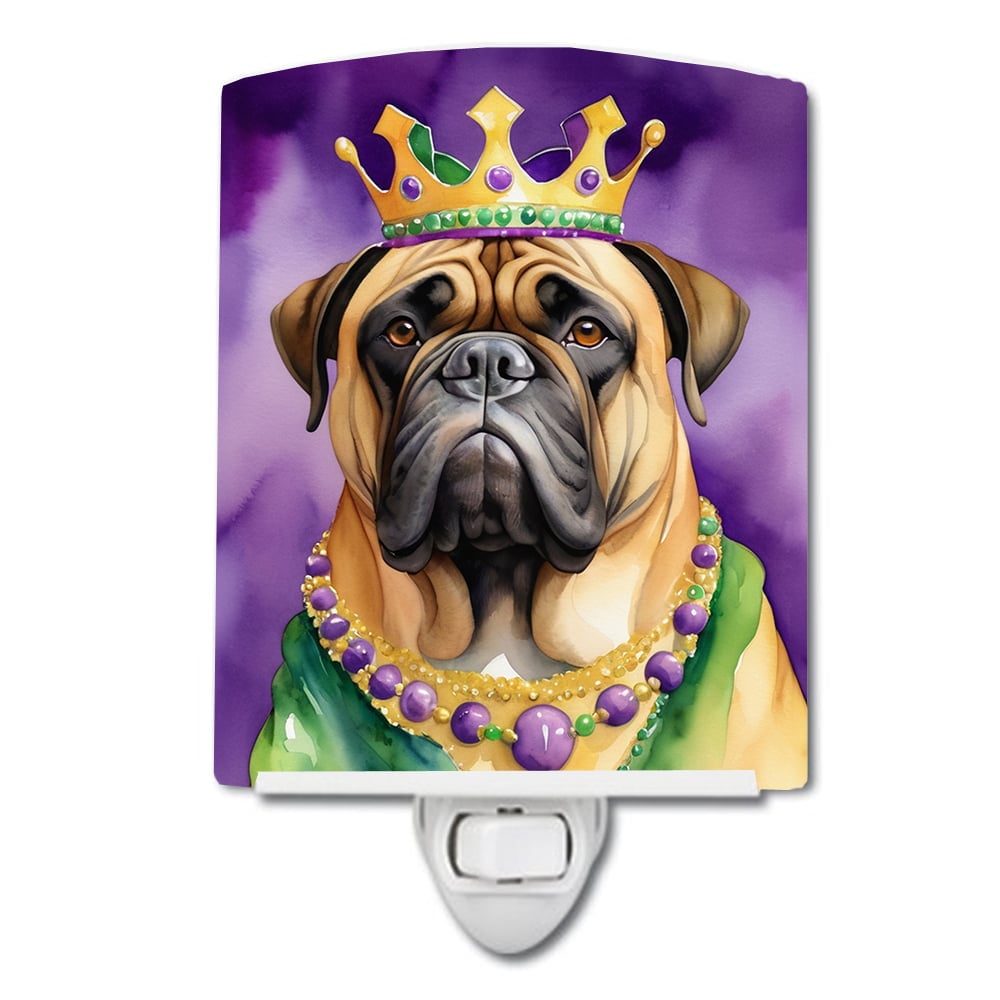 Bullmastiff King of Mardi Gras Ceramic Night Light 4 in x 6 in