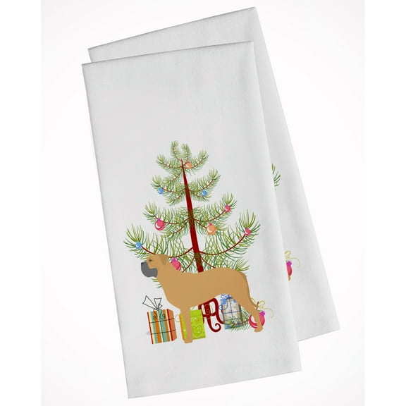 Bullmastiff Merry Christmas Tree White Kitchen Towel Set of 2 Dish Towels
