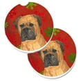 thumbnail image 1 of Bullmastiff Red & Green Snowflakes Holiday Christmas Set of 2 Cup Holder Car Coaster, 1 of 1