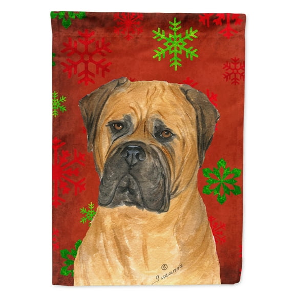 Bullmastiff Red and Green Snowflakes Holiday Christmas Garden Flag