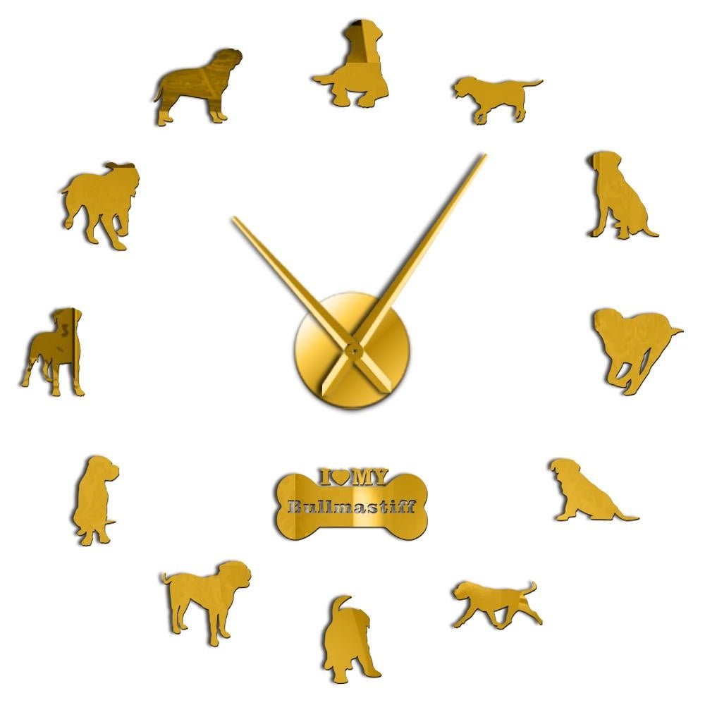 Bullmastiff Silhouettes Frameless Wall Clock Stickers, DIY Modern ...