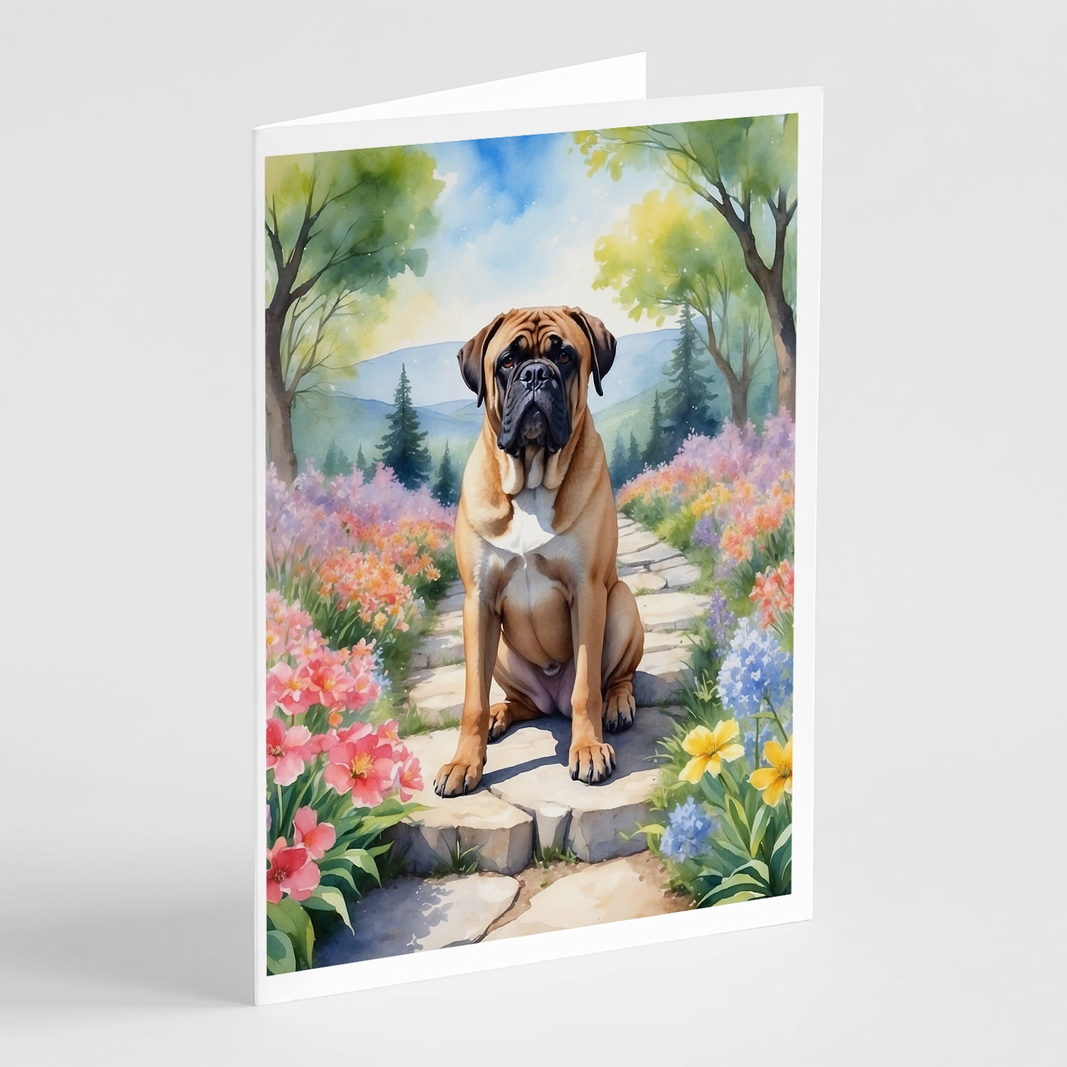 Bullmastiff Spring Path Greeting Cards Pack of 8 7 in x 5 in