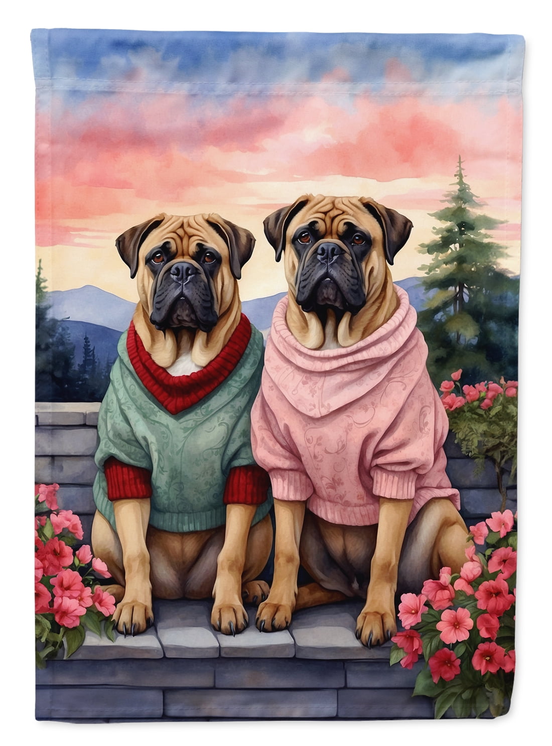 Bullmastiff Two Hearts House Flag 28 in x 40 in