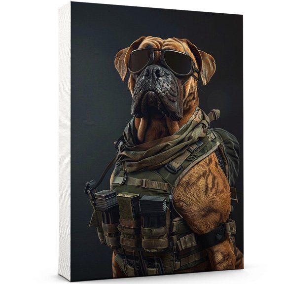 Bullmastiff Wall Art Soilder Dog Posters - Bullmastiff Dog Canvas Wall Art For Bedroom Decor - Farmhouse Wall Art - Gifts For Guys