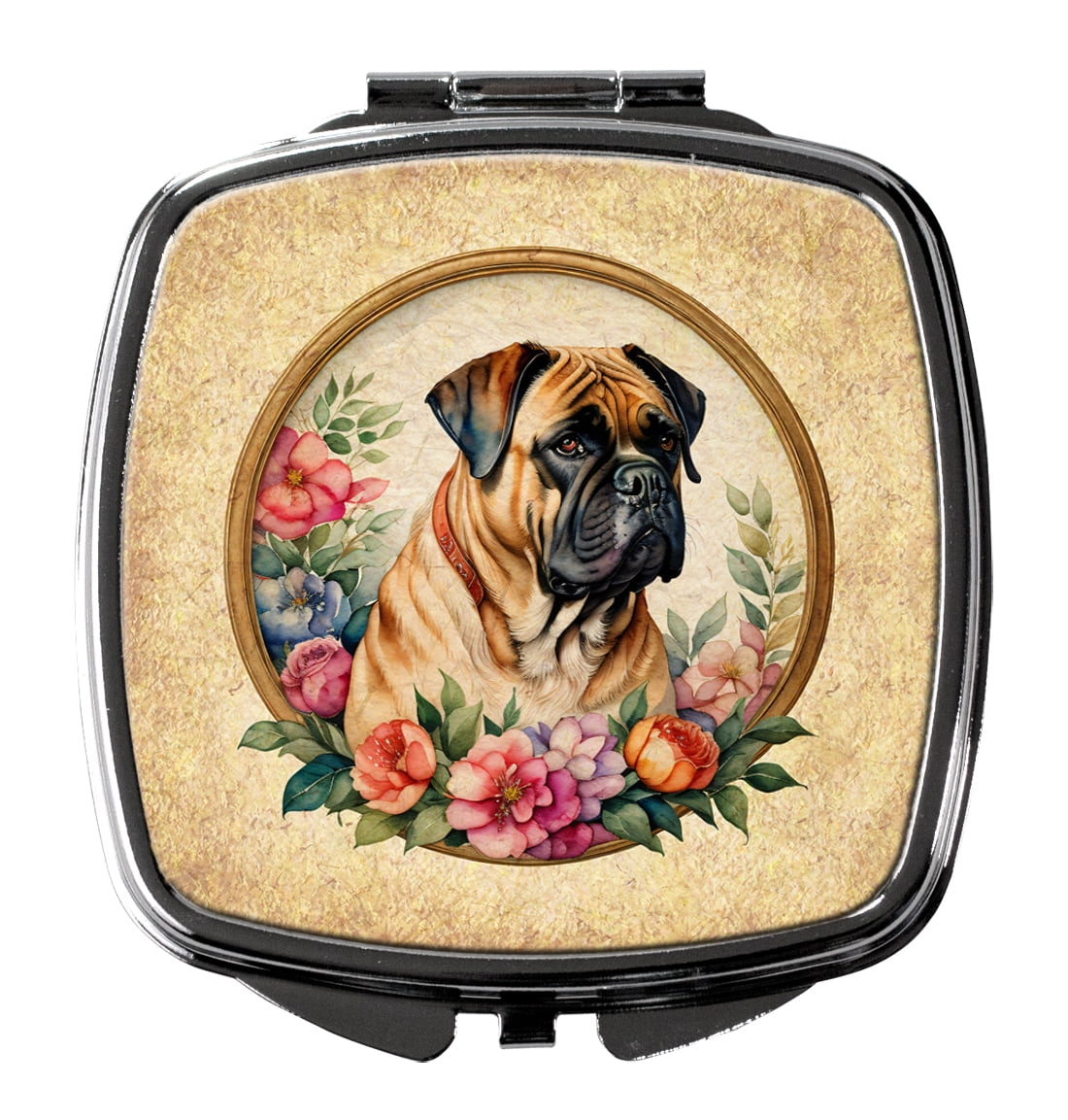 Bullmastiff and Flowers Compact Mirror 2.75 in x 3 in