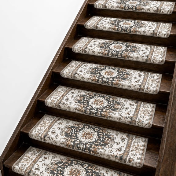 Bullnose Stair Treads, 14 Pack 30 x 9.5 Inch Non-Slip Carpet Mats for Wooden Steps, Protective Indoor Stairway Covers with 1.5" Edge Protection for Kids, Seniors and Pets