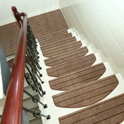 Bullnose Stair Treads Non-Slip for Wooden Steps,13 PCS/9.4 * 26 Inch Indoor Stair Carpet Runner,Cover,Mat for Dogs Baby Pets,Comfort Semi Circular(Brown)
