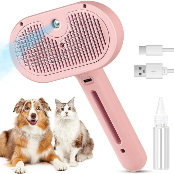 Bullpaw Cat Steam Brush for Shedding Rechargeable 3-in-1 Steamy Pet Brush Self Cleaning Massage Comb Loose Hair Removal for Long/Short Hair Cats Dogs