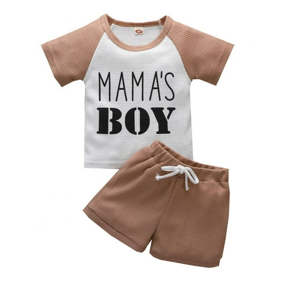 Bullpiano 0-5T Summer Newborn Baby Boy Clothes Set Ribbed Outfits Unisex Infant Solid Cotton Button Short Sleeve Tops + Shorts 2PCS (Brown)
