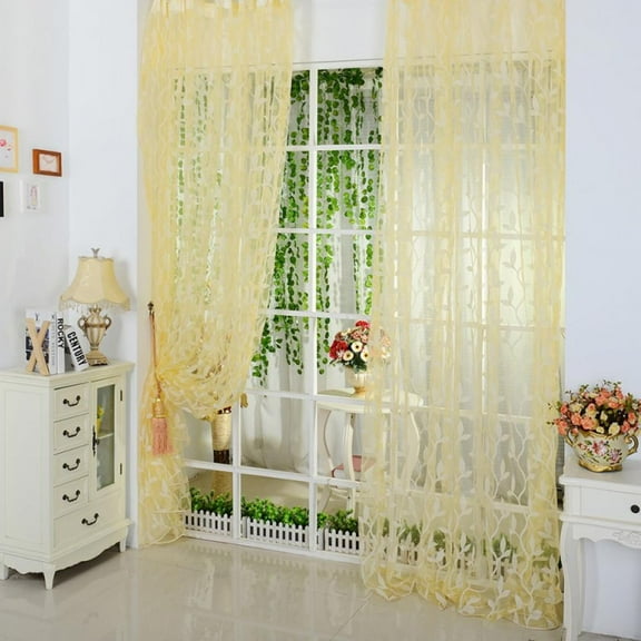 Bullpiano 39.4X78.7 Rod Pocket Voile Door Window Curtain,Leaf Type Tulle Drape Panel Sheer Scarf Valance (Yellow)