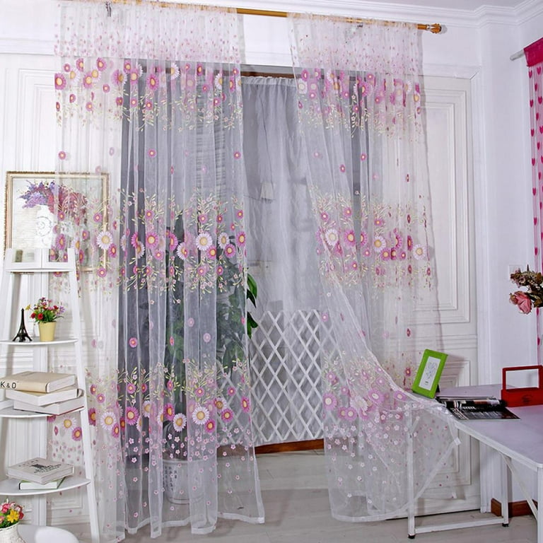Bullpiano 78.74X39.37 Sunflower Tulle Voile Window Curtain Drape