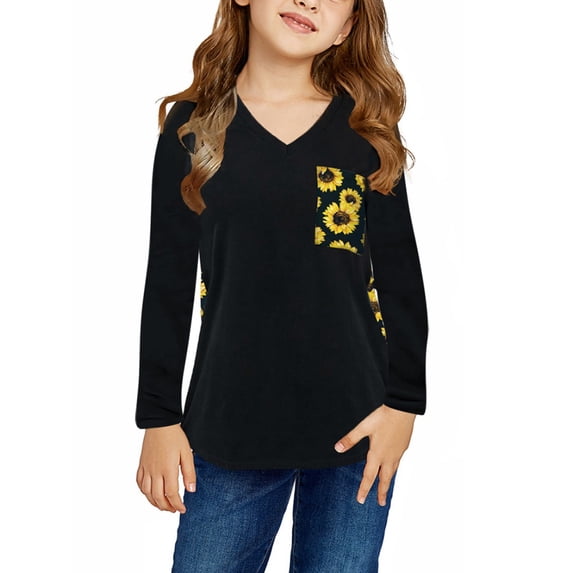 Bullpiano Baby Kids Girl Outfit Long-Sleeve Tops Thanksgiving Christmas Long Sleeve T-shirt Top Basic T-Shirt Outfits
