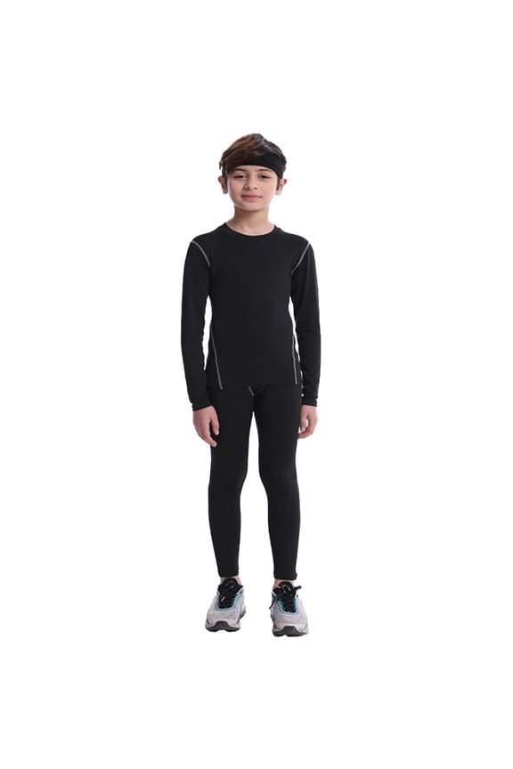 Boys Base Layer Athletic Long Sleeve Compression Shirt and Tights Basketball Running Training Suits