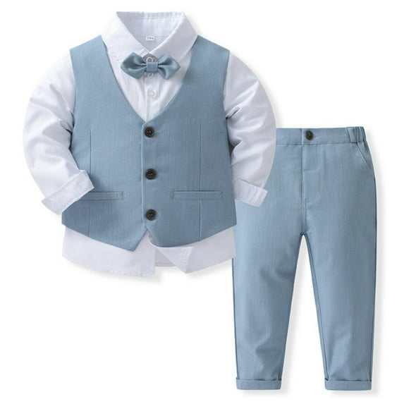 Bullpiano Boys Gentleman Suit Set Formal Dress Shirt Tuxedo Ves Pants Bowtie 4pcs Boy Clothes Outfit Suit