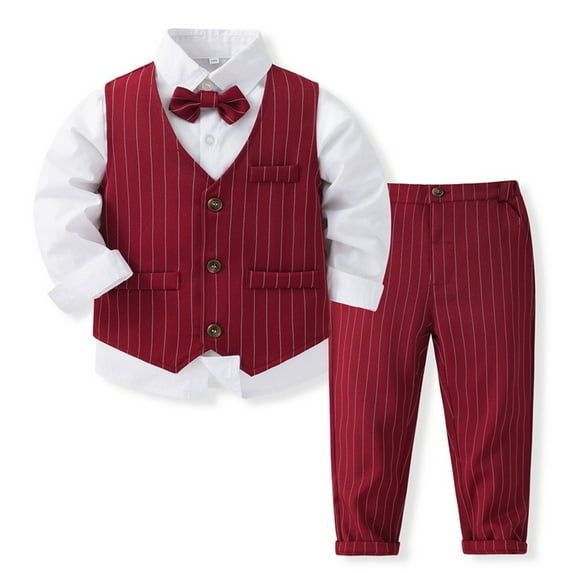 Bullpiano Boys Gentleman Suit Set Formal Dress Shirt Tuxedo Ves Pants Bowtie 4pcs Boy Clothes Outfit Suit