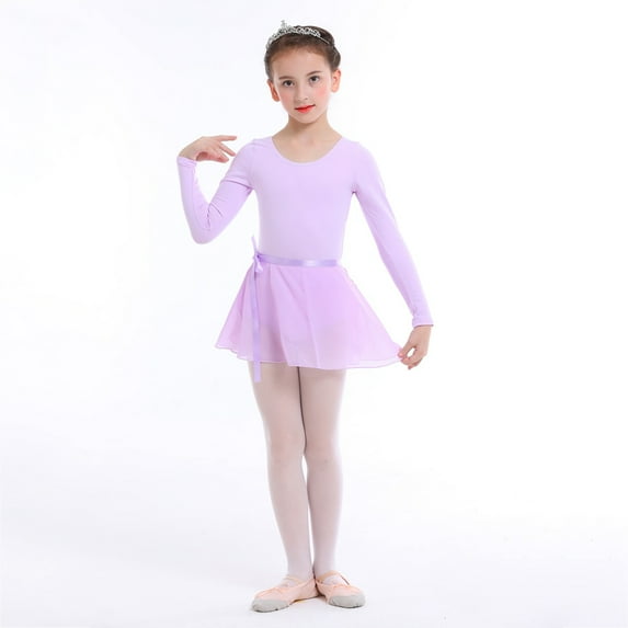 Bullpiano Girls Long Sleeve Leotard with Skirt Dance Dress Kid Toddler Ballerina Dress Outfits 3-9 Years