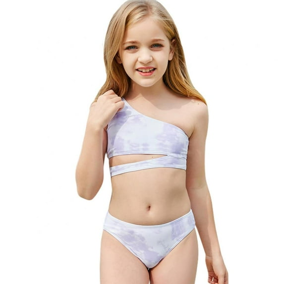 Bullpiano Girls Tie-dyed Swimsuits Two-Pieces Bathing Suits One Shoulder Crop Tank Top And Bottoms Quick Dry Swimwear Kids Sunsuit Tankini Suit 7-11T
