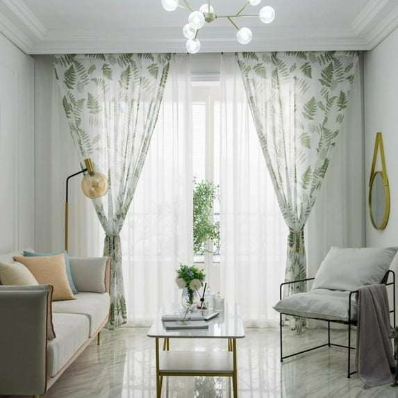 Bullpiano Green Floral Sheer Curtains,for Living Room Bedroom Curtains for Kitchen Printed Tulle for Curtains Drapes Door Fabric (78.74 x 39.37)