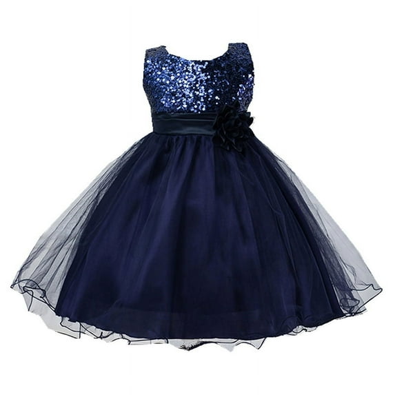 Bullpiano Kids Girls Formal Dresses Flower Girl Sequin Tulle Party Prom Ball Gown Dress 1-10T